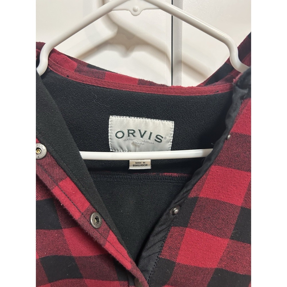 Orvis Fleece Lined Plaid Flannel Snap Shirt Jacket Shacket Red Black Women's S - Picture 2 of 4